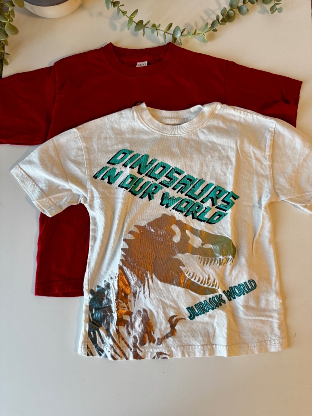 Boys Dinosaur T-Shirt Bundle Jurassic World H&M & M&O Gold 2-Pack Size 4-5
